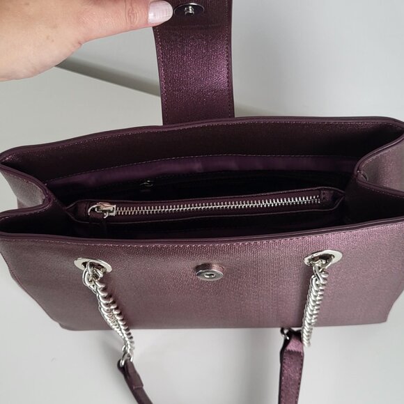 Valentino by Mario Valentino Metallic Purple Shoulder Bag I Chain Strap, Tassel - Picture 5 of 11